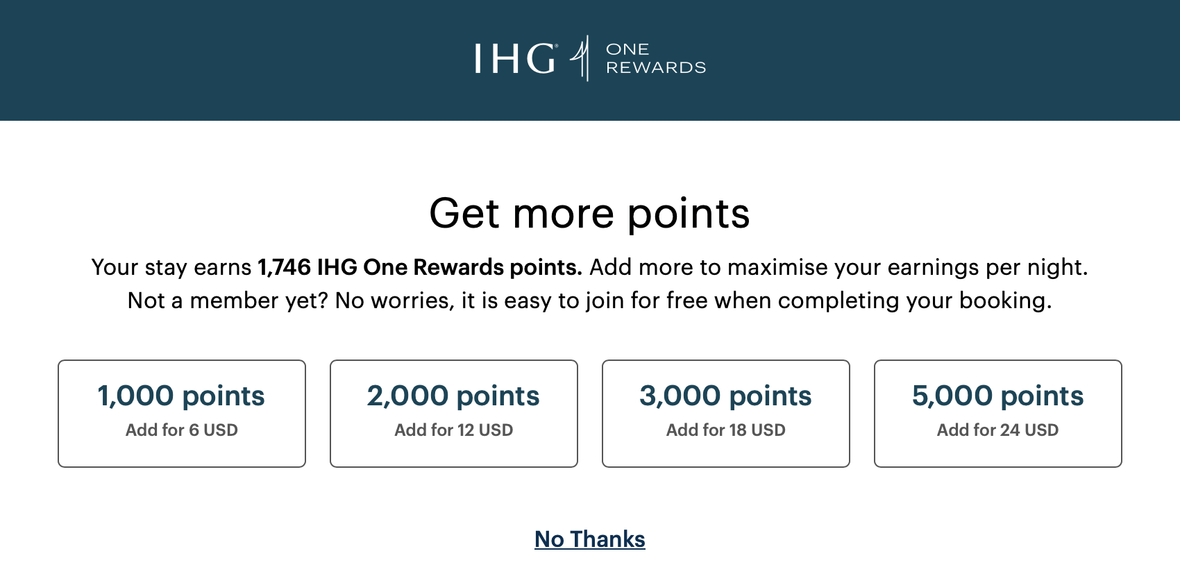 IHG bonus points price choices